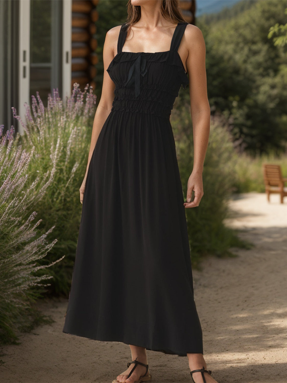 Frill Square Neck Wide Strap Dress - Charming Charlie