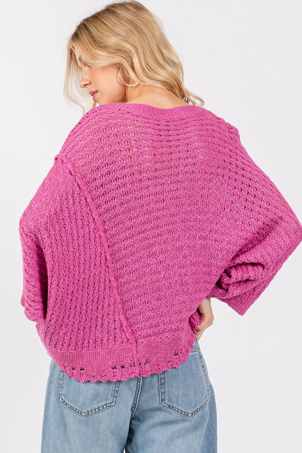 SAGE + FIG Distressed Asymmetrical Open Stitch Sweater - Charming Charlie