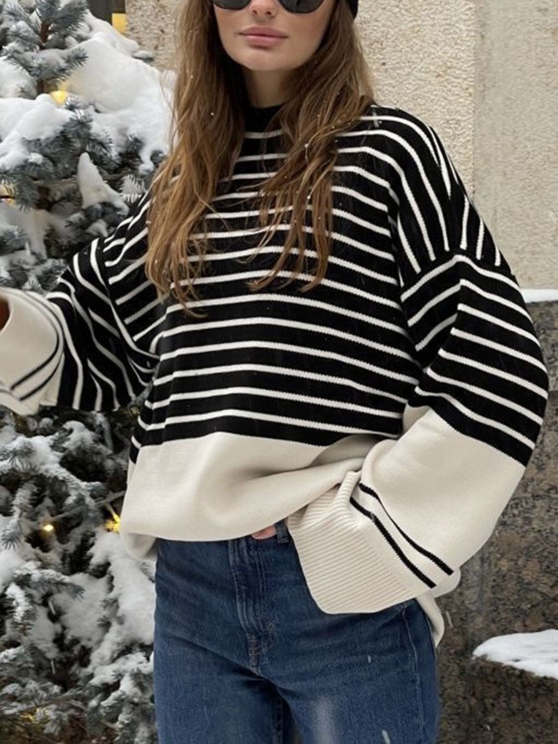 Striped Mock Neck Long Sleeve Sweater - Charming Charlie