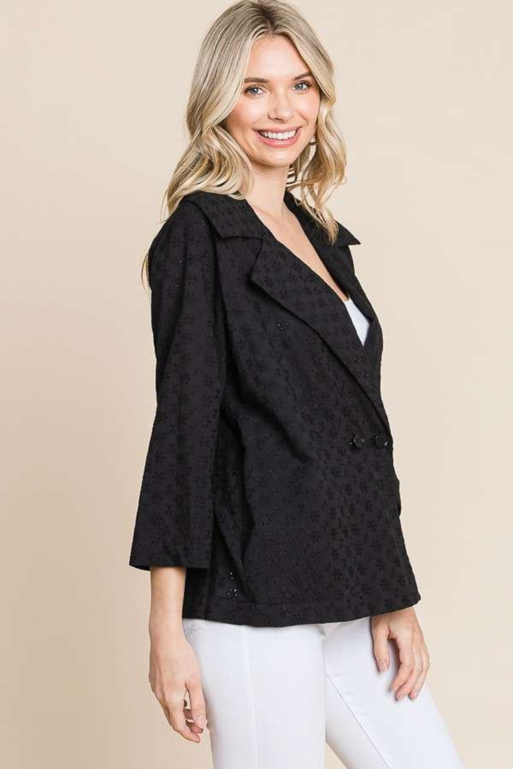 Culture Code Double Breasted Eyelet Jacket with Pockets - Charming Charlie