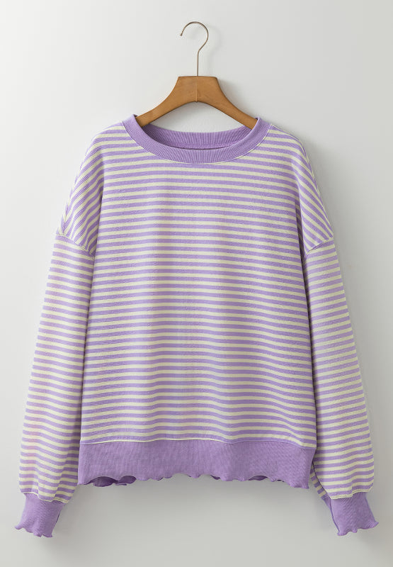 Striped Round Neck Long Sleeve Sweatshirt - Charming Charlie