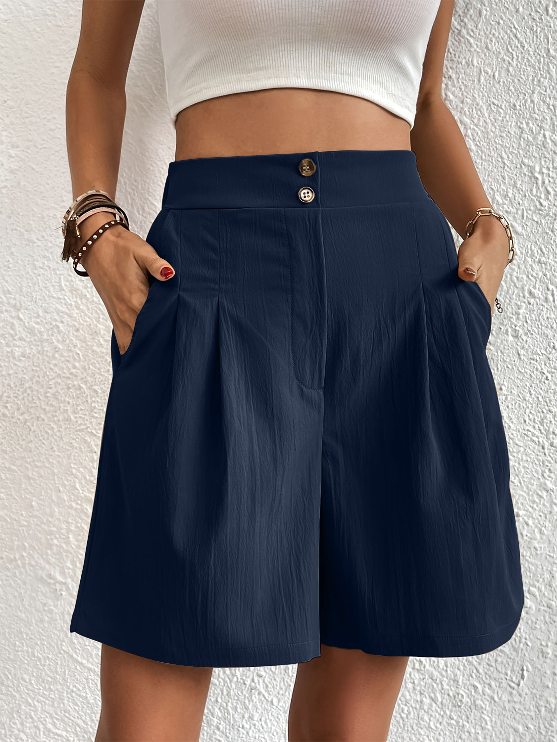 Pocketed Half Elastic Waist Shorts - Charming Charlie