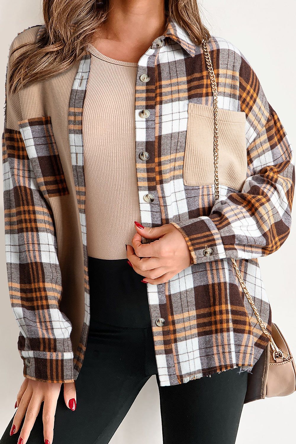 Plaid Button Up Long Sleeve Shacket - Charming Charlie