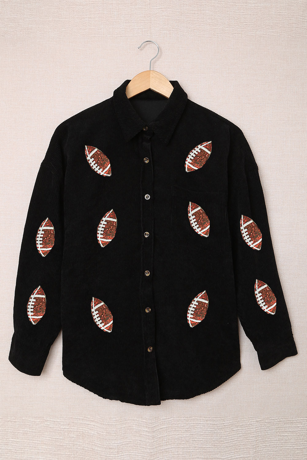 Sequin Football Button Up Long Sleeve Jacket - Charming Charlie