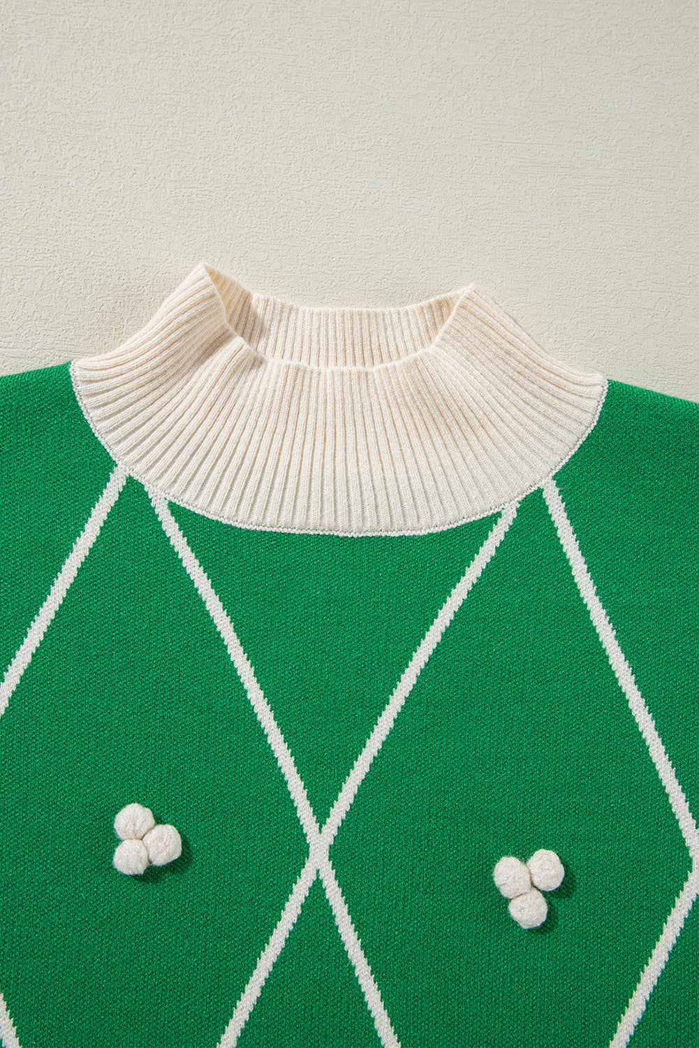 Diamond Pattern Contrast Trim Mock Neck Sweater - Charming Charlie