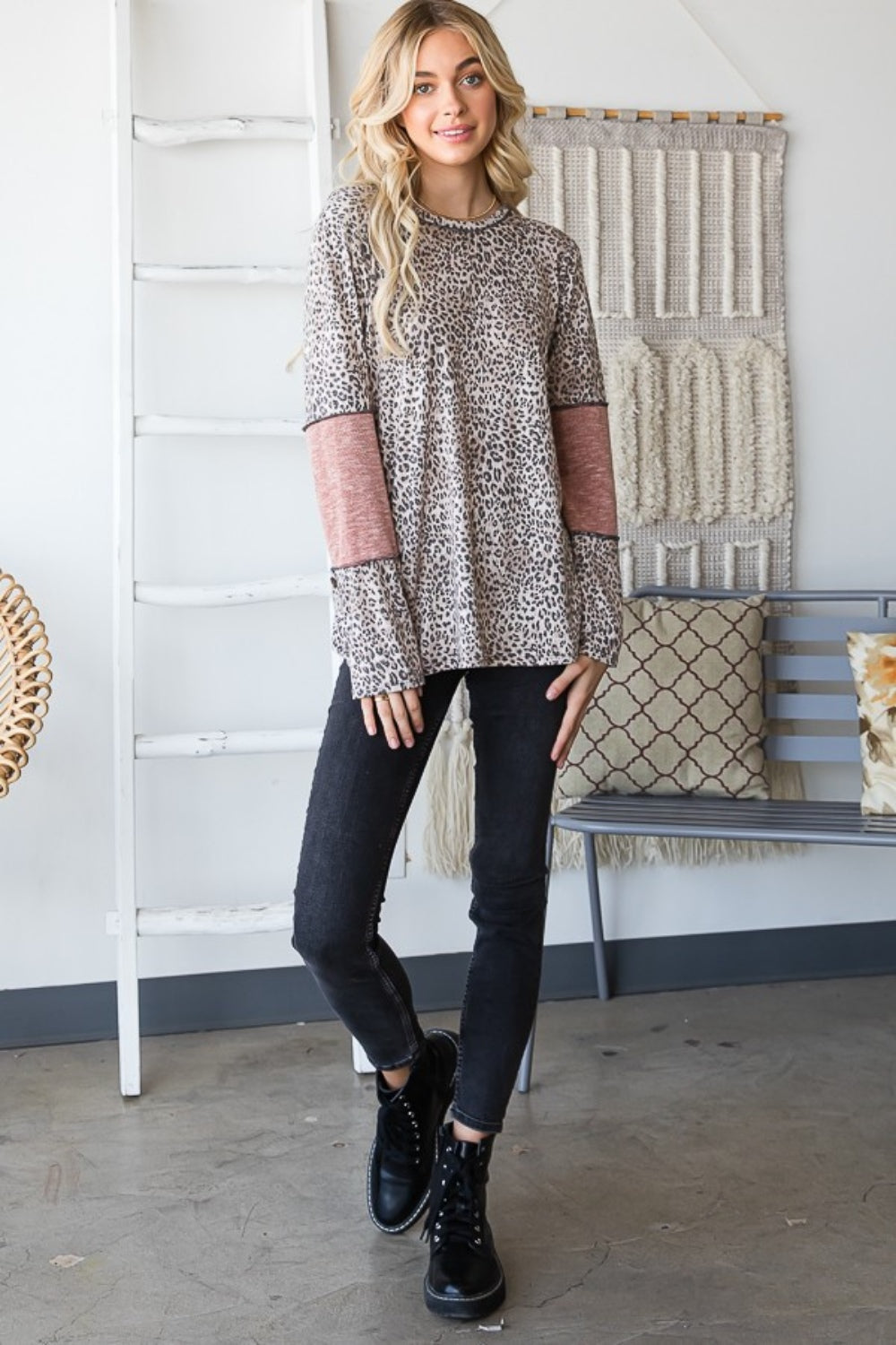 Heimish Full Size Leopard Exposed Seam Contrast T-Shirt - Charming Charlie