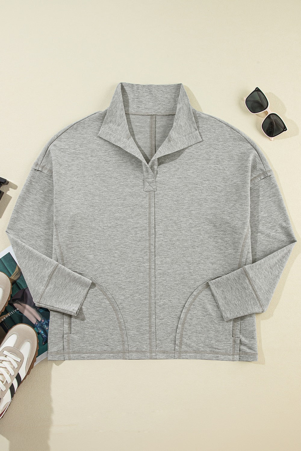 Collared Neck Long Sleeve Sweatshirt - Charming Charlie
