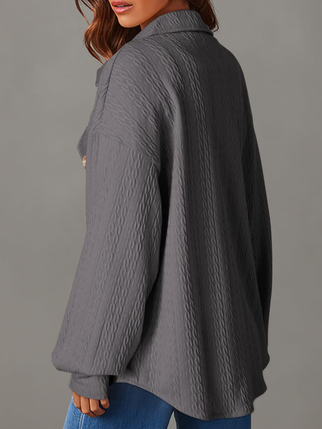 Textured Button Up Long Sleeve Shacket - Charming Charlie