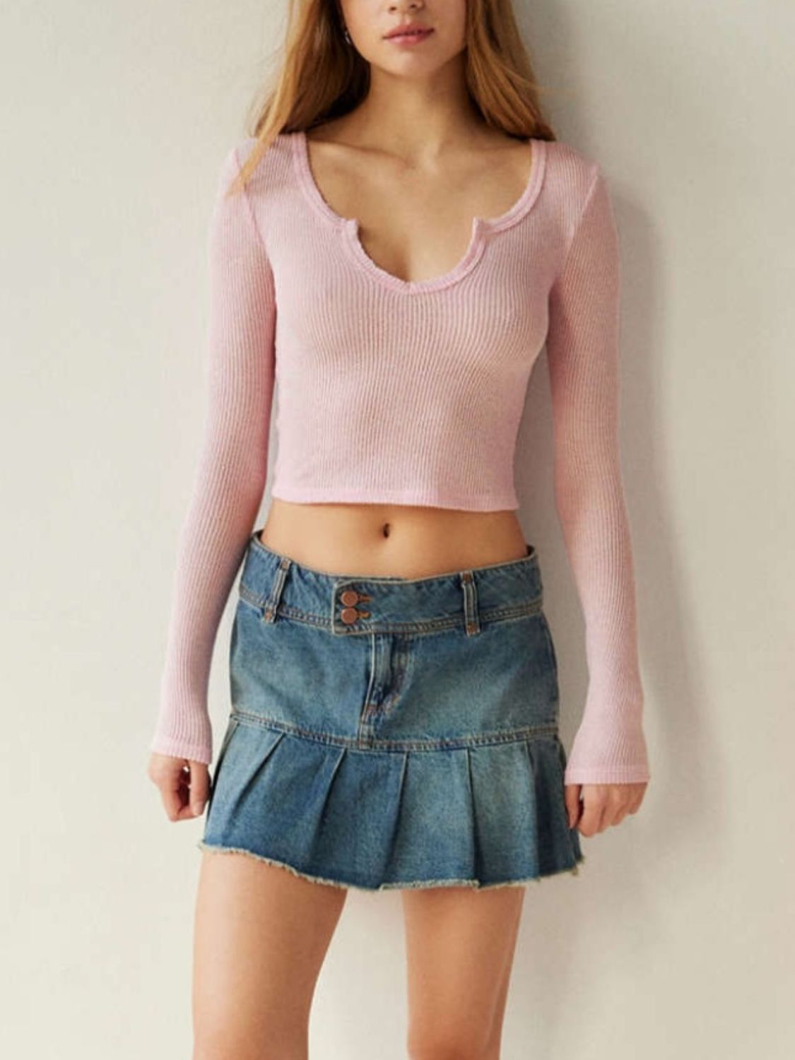 Notched Long Sleeve T-Shirt - Charming Charlie
