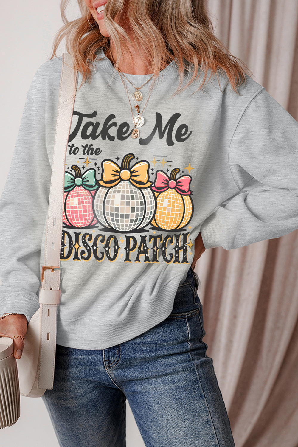 Graphic Round Neck Long Sleeve Sweatshirt - Charming Charlie