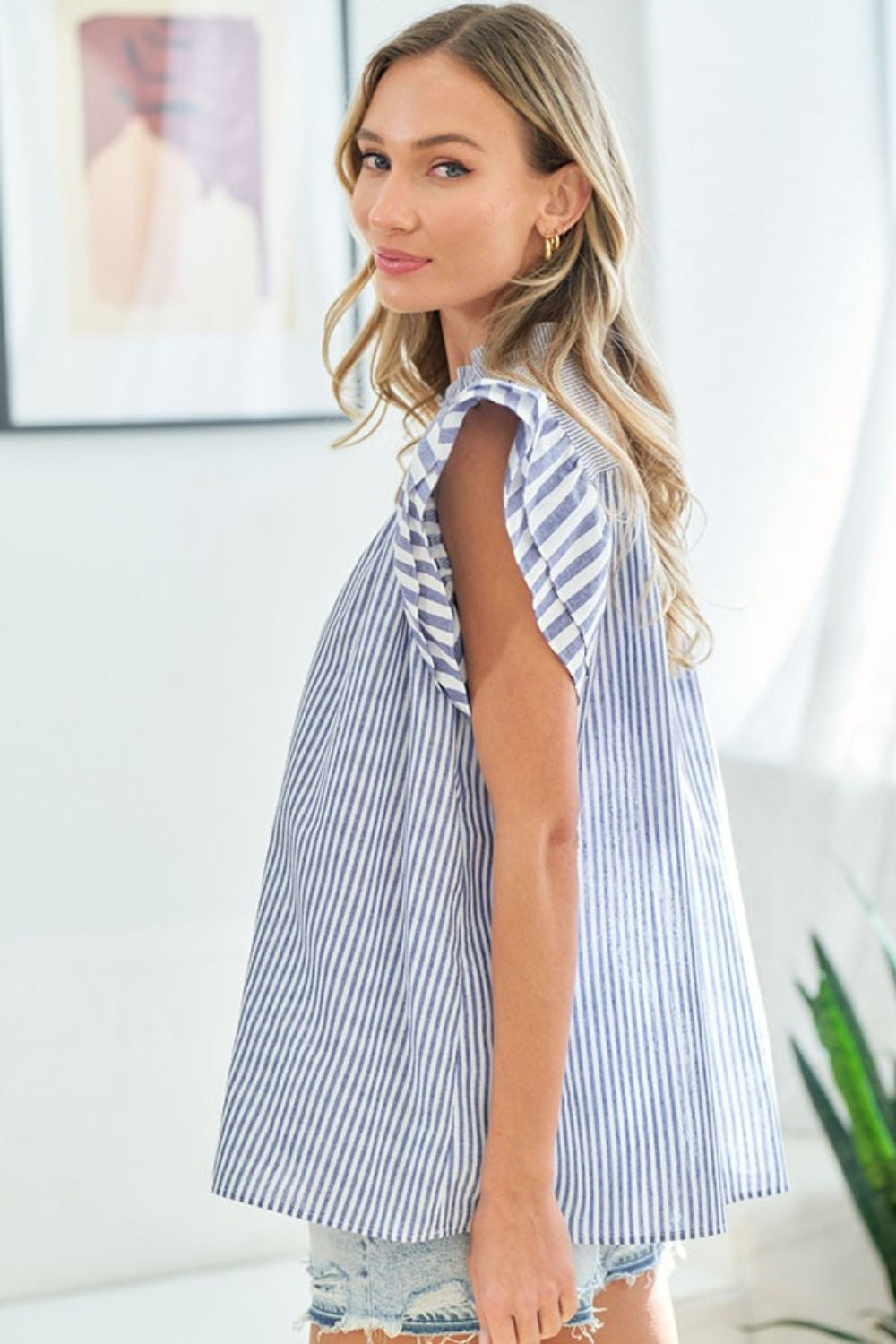 First Love Full Size Striped Flutter Sleeve Blouse - Charming Charlie