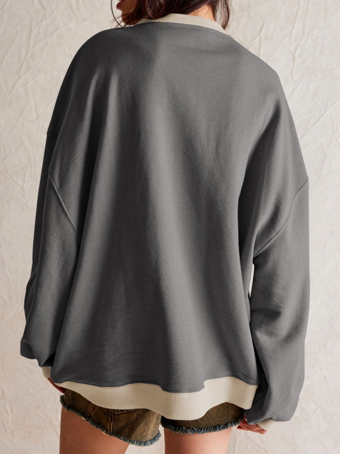 Contrast Dropped Shoulder Long Sleeve Sweatshirt - Charming Charlie
