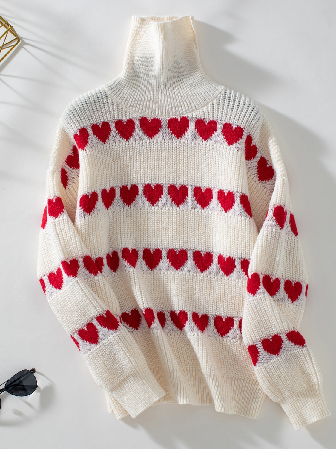 Heart Turtleneck Dropped Shoulder Sweater - Charming Charlie