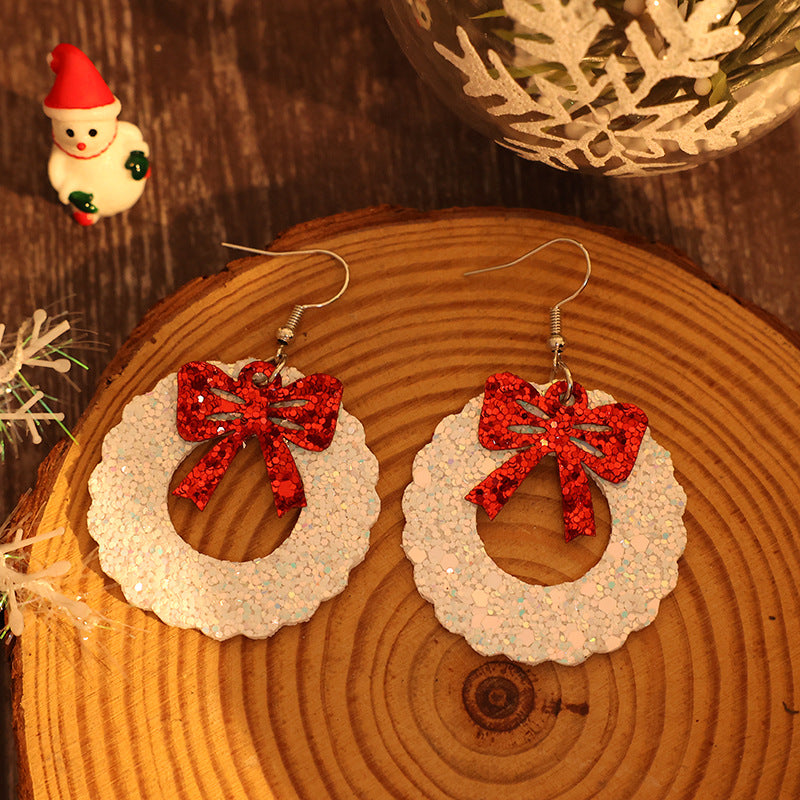 PU Leather Sequin Wreath Shape Earrings - Charming Charlie