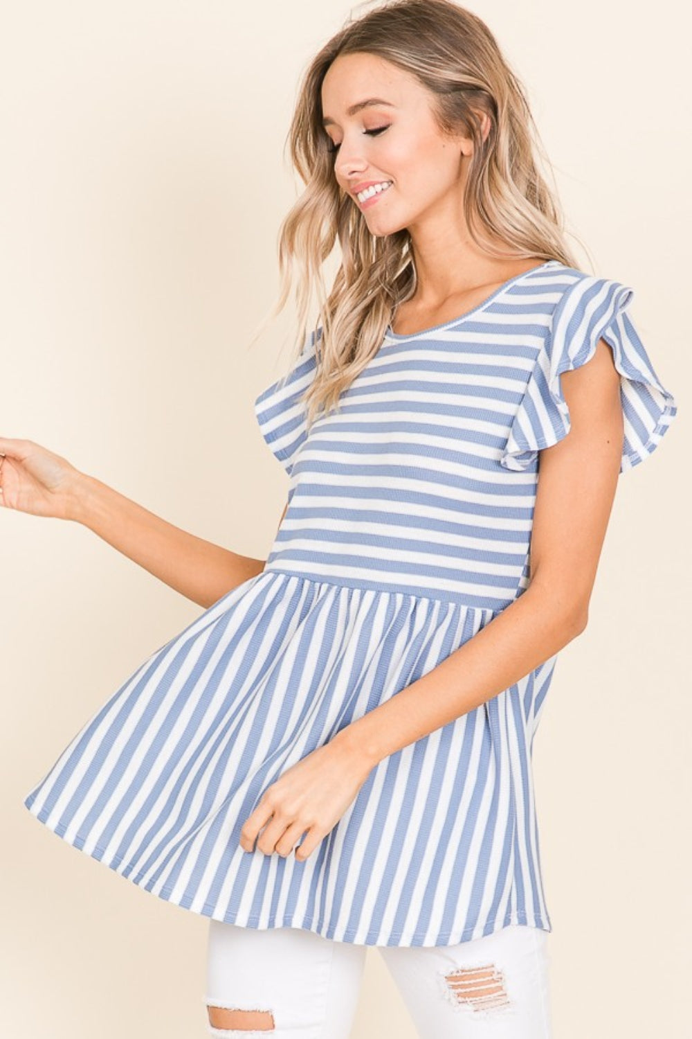 BOMBOM Striped Round Neck Blouse - Charming Charlie