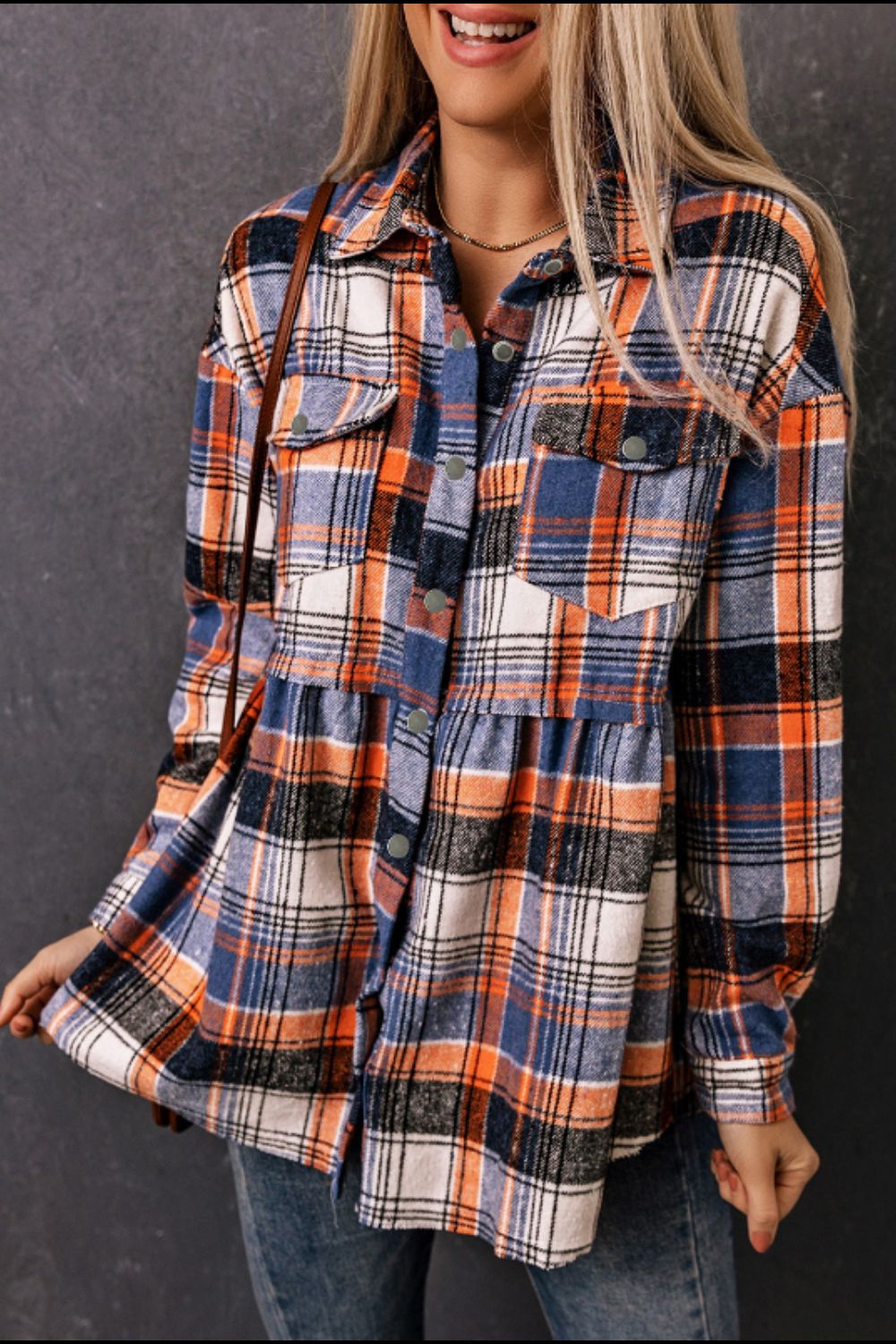 Plaid Collared Neck Long Sleeve Shirt - Charming Charlie