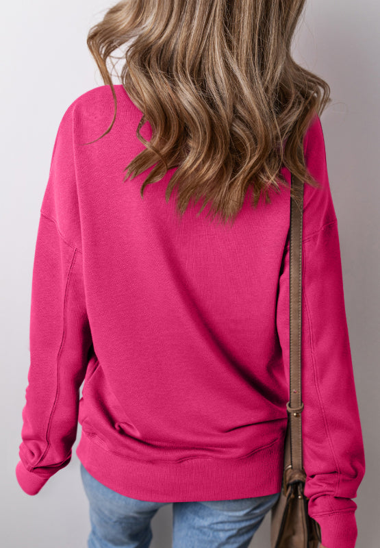Solid Color Round Neck Long Sleeve Sweatshirt - Charming Charlie