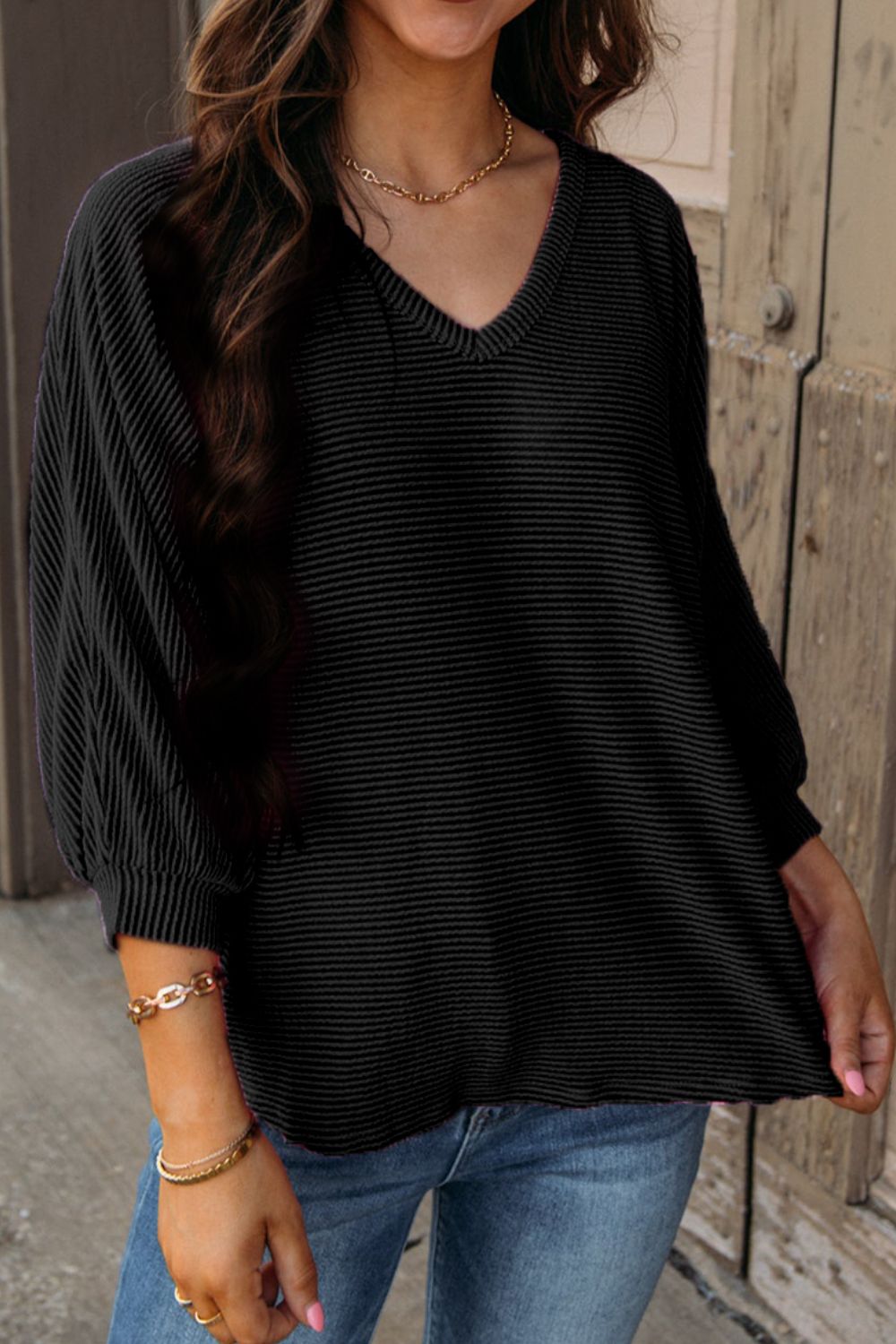 Texture V-Neck Long Sleeve Top - Charming Charlie