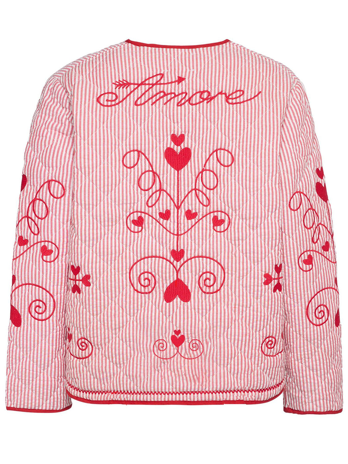 Embroidered Tied Striped Round Neck Coat - Charming Charlie