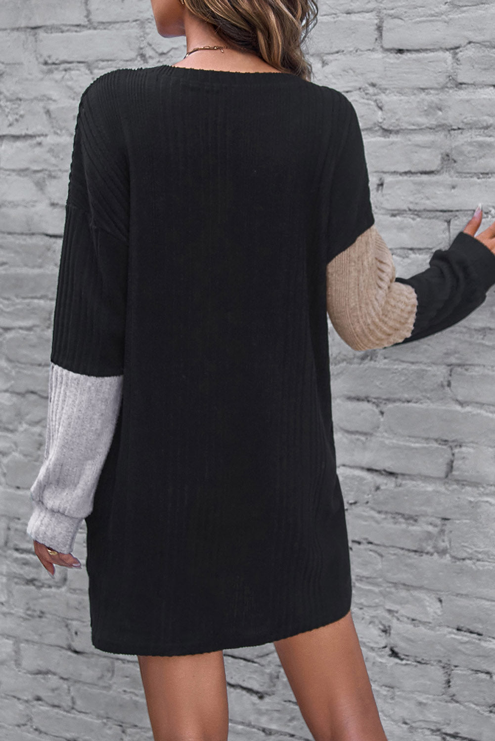 Color Block Drop Shoulder Long Sleeve Mini Dress - Charming Charlie