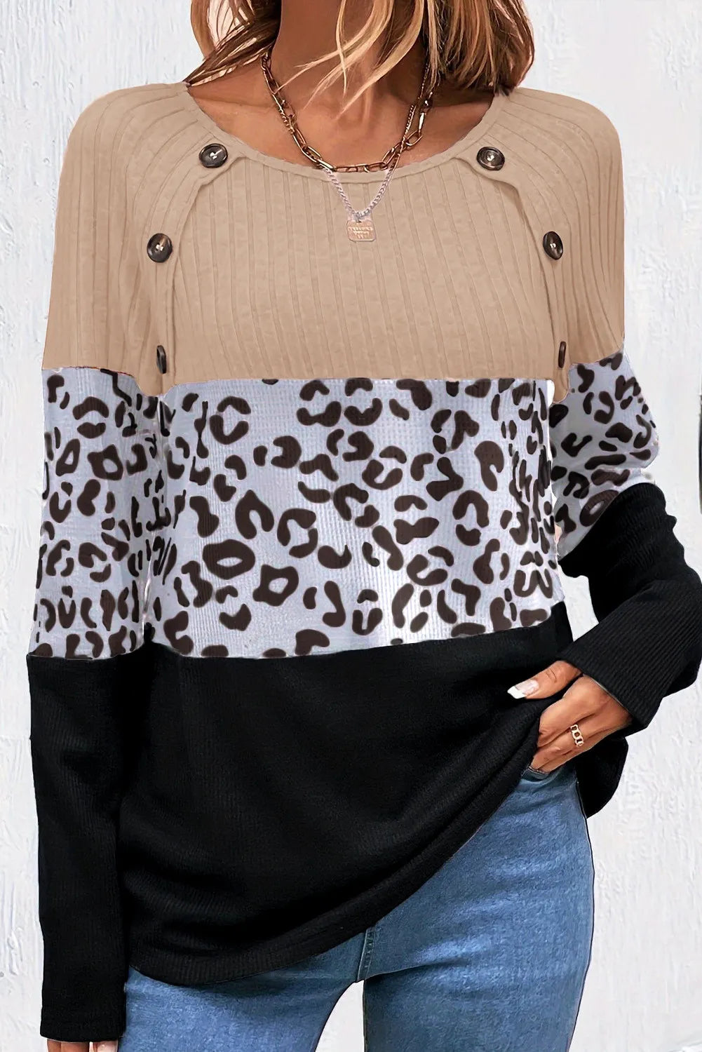 Leopard Round Neck Long Sleeve Top - Charming Charlie