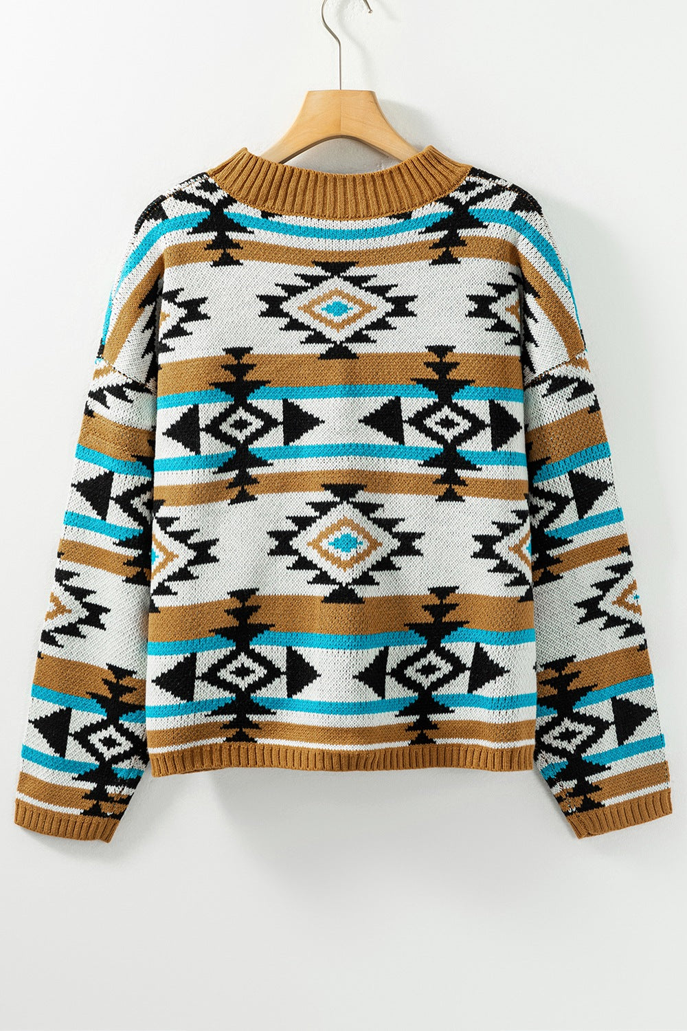 Geometric Round Neck Long Sleeve Sweater - Charming Charlie