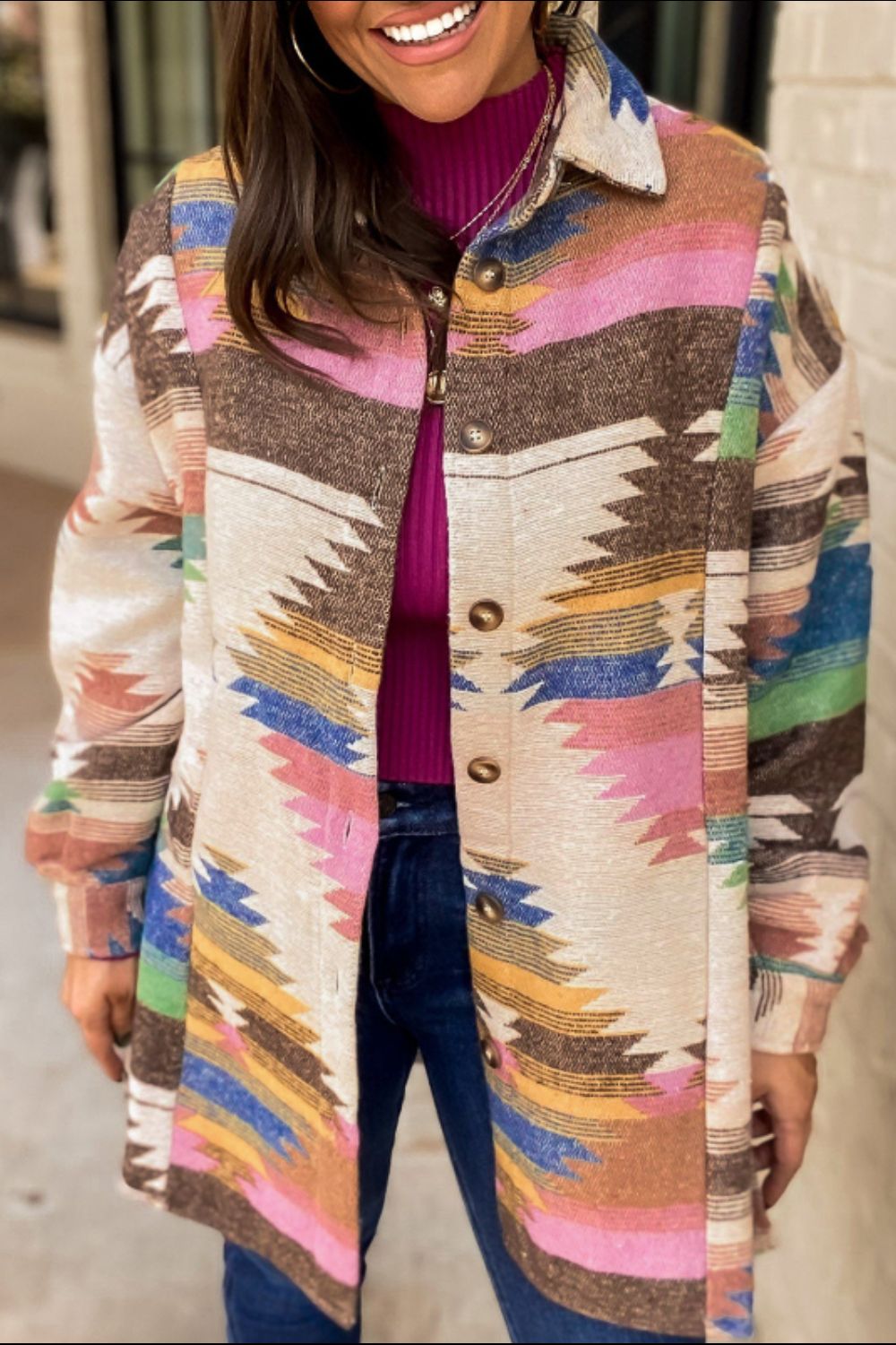 Geometric Button Up Long Sleeve Jacket - Charming Charlie