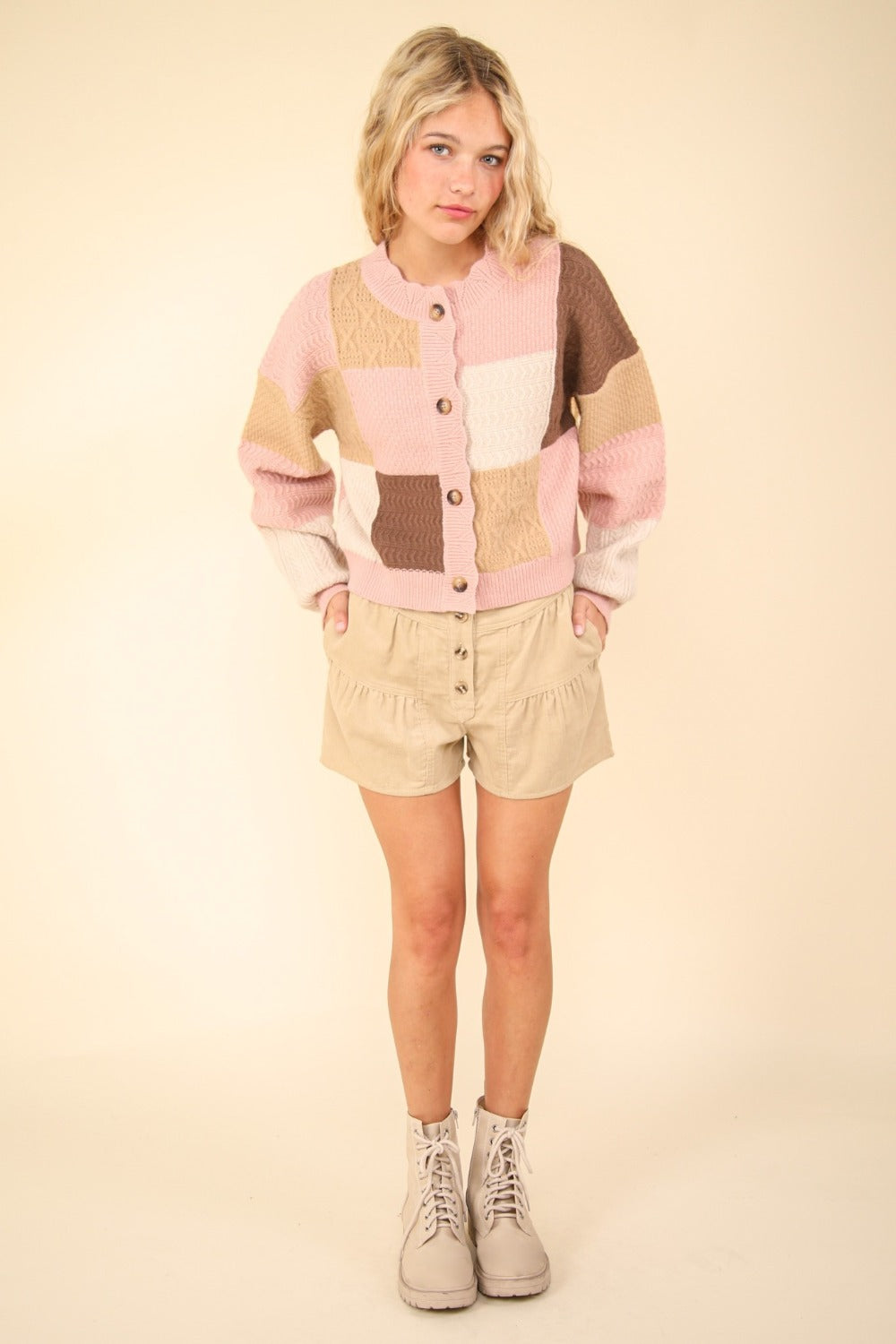 VERY J Color Block Button Down Textured Sweater Cardigan - Charming Charlie
