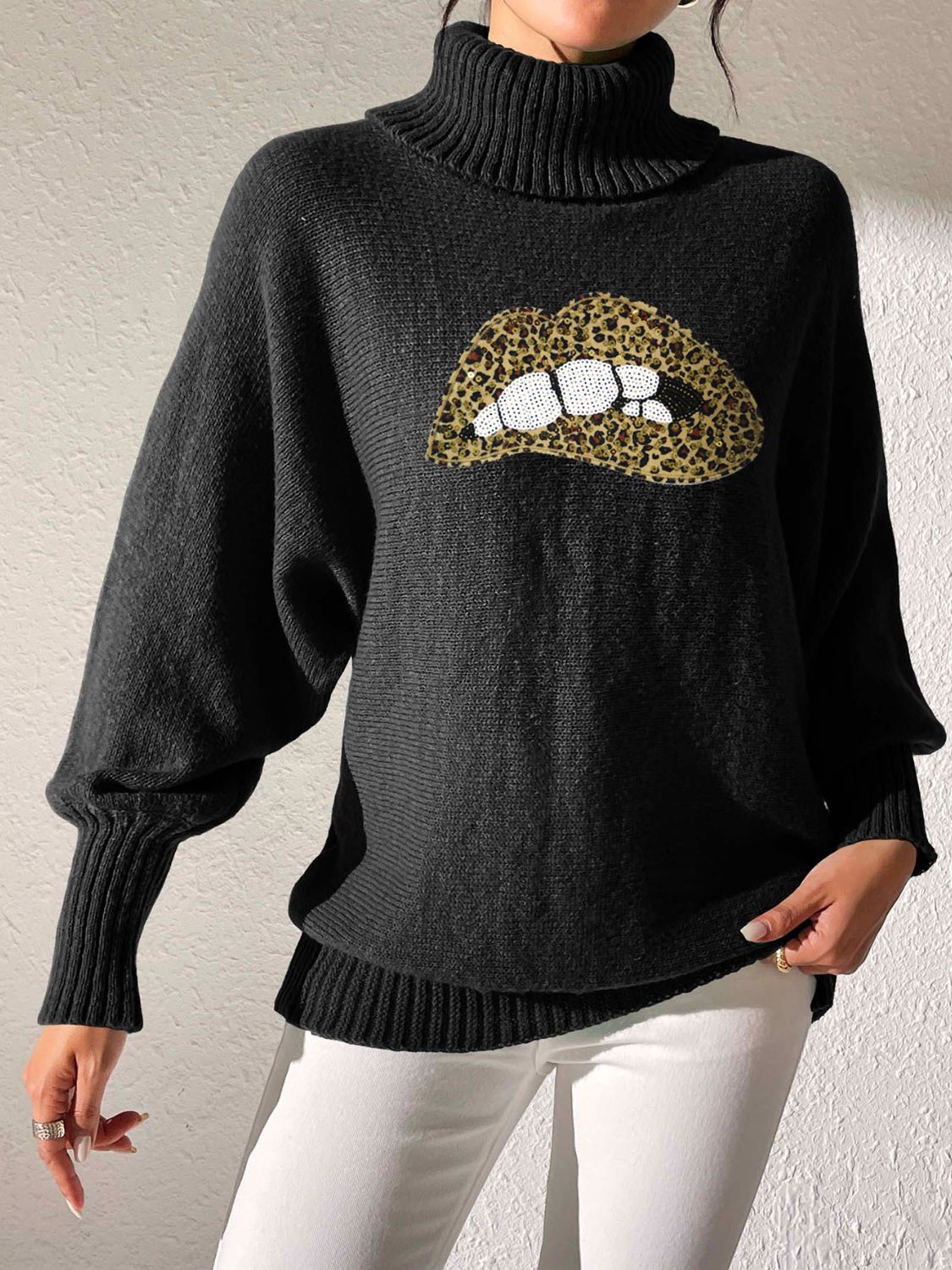 Lip Turtleneck Long Sleeve Sweater - Charming Charlie