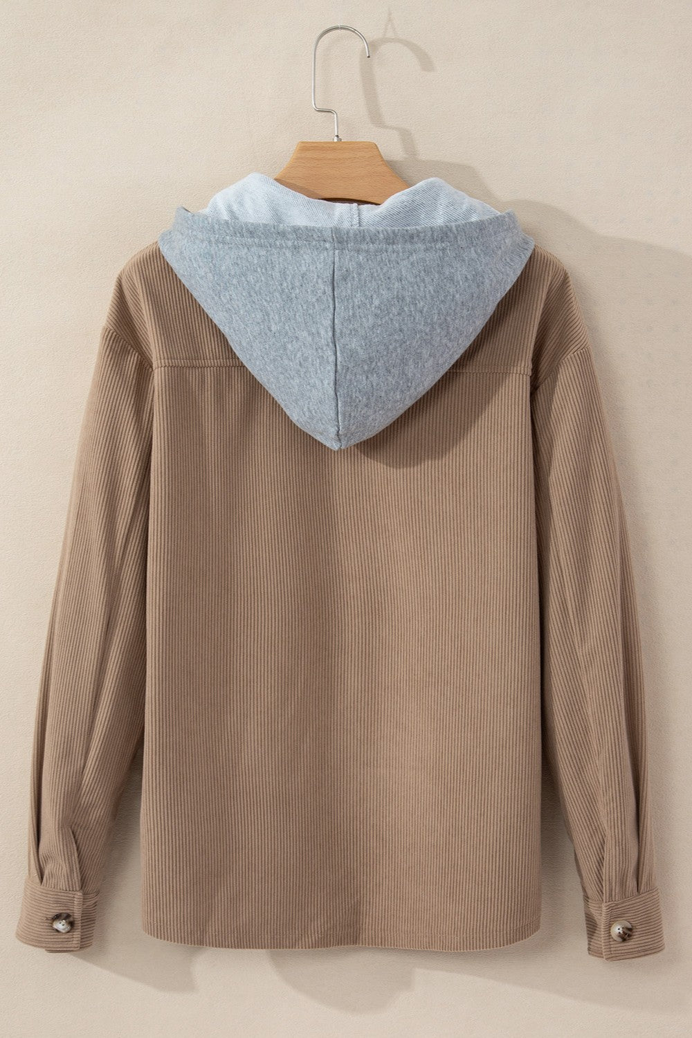 Drawstring Button Up Long Sleeve Hooded Jacket - Charming Charlie