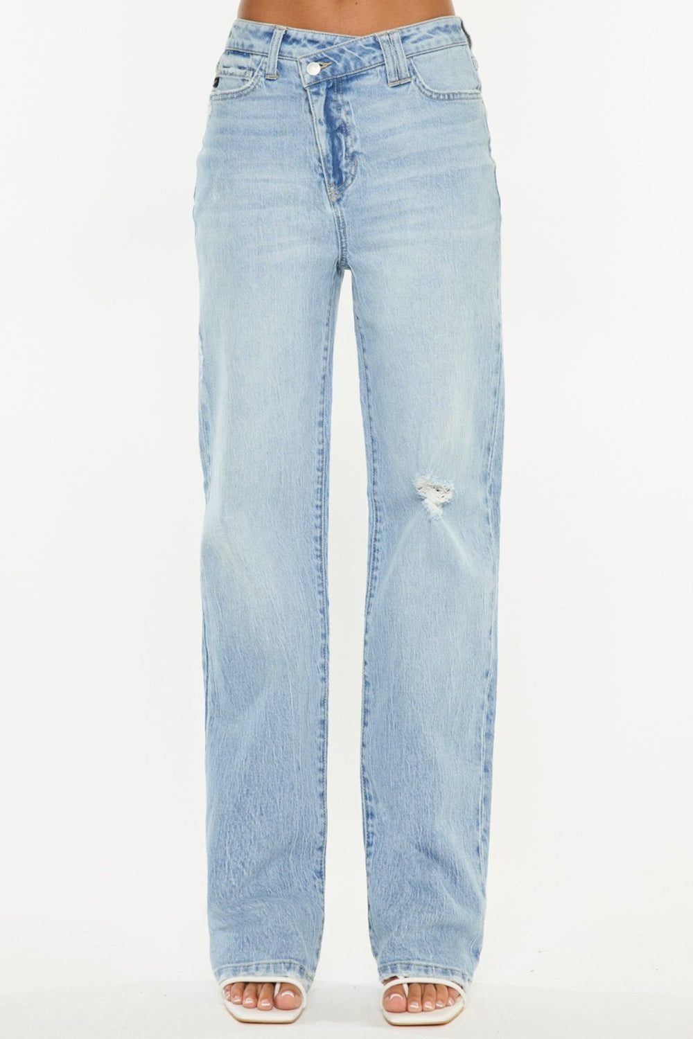 Kancan Distressed High Waist Straight Jeans - Charming Charlie