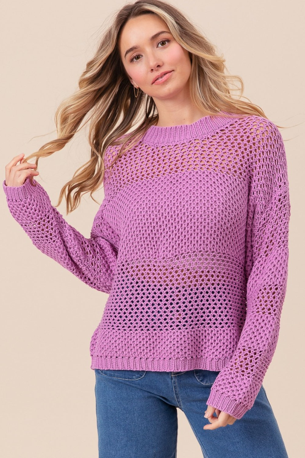 BiBi Openwork Long Sleeve Knit Top - Charming Charlie