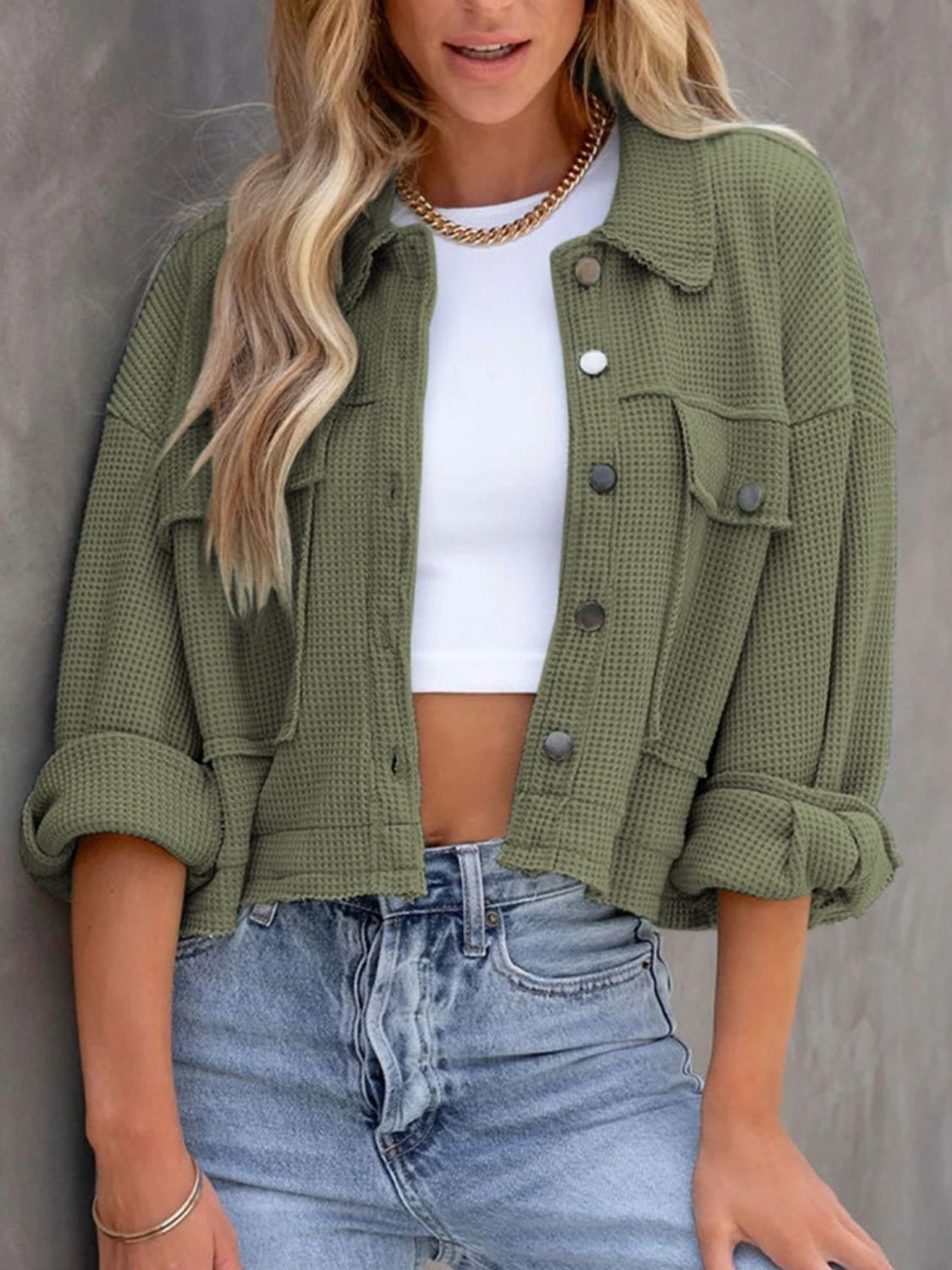 Button Up Long Sleeve Jacket - Charming Charlie