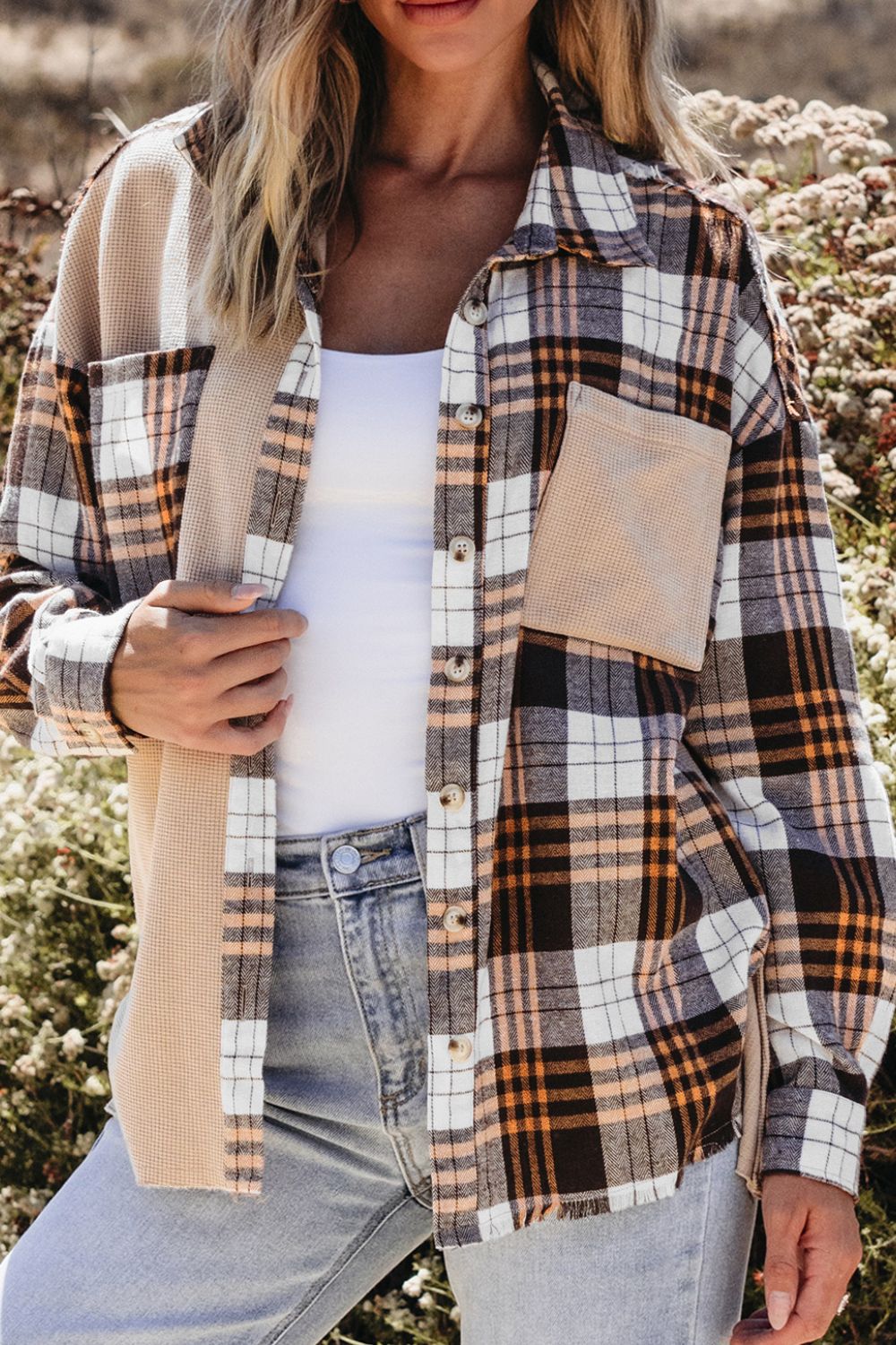 Plaid Button Up Long Sleeve Shacket - Charming Charlie