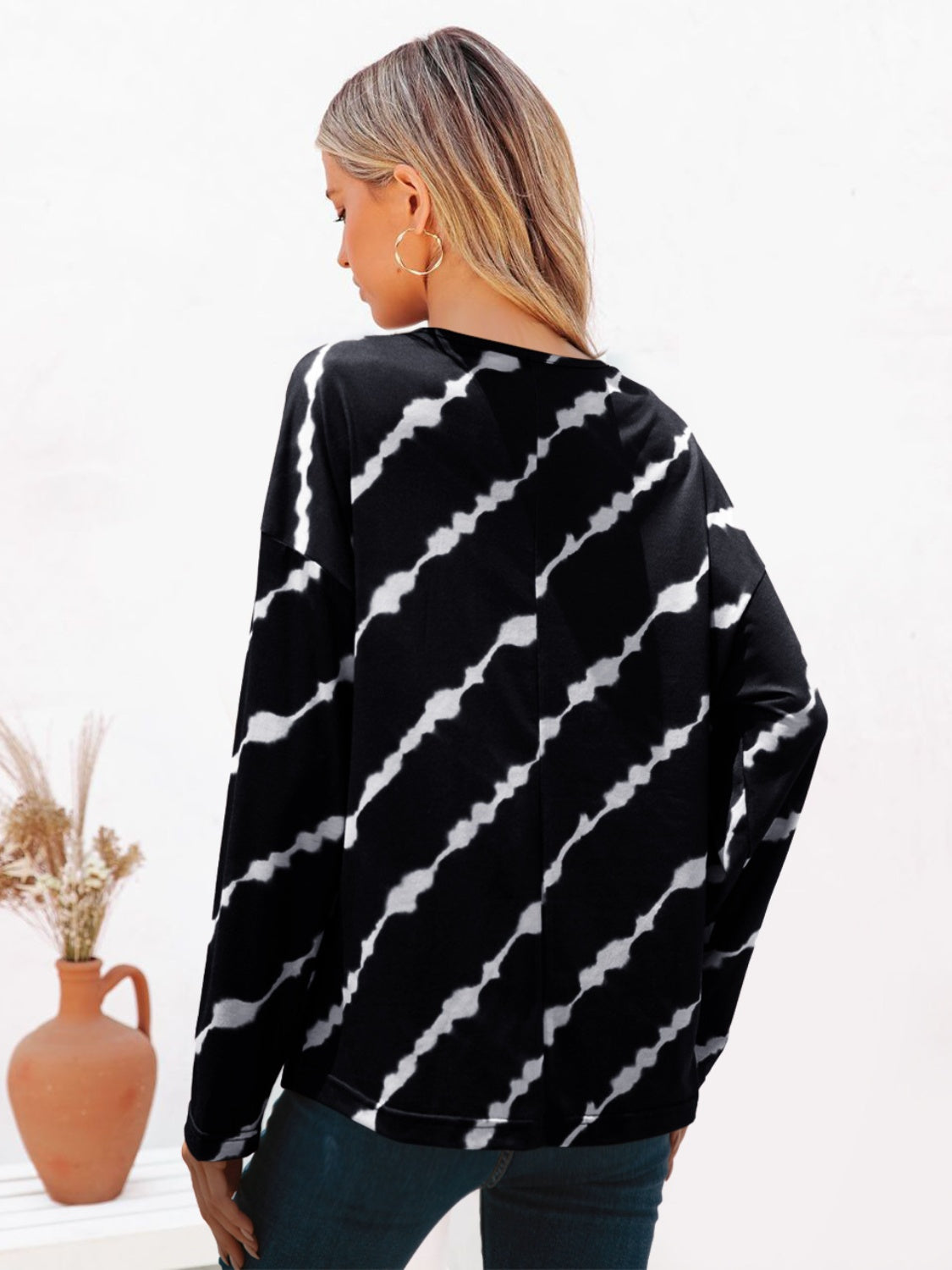 Striped Round Neck Long Sleeve T-Shirt - Charming Charlie