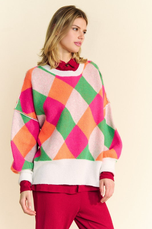Davi & Dani Exposed Seam Color Block Dropped Shoulder Sweater - Charming Charlie