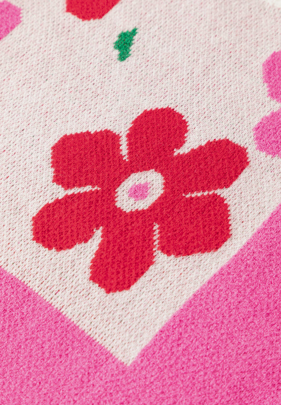 Flower Color Block Round Neck Sweater - Charming Charlie