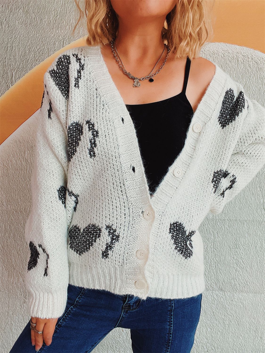 Heart Button Up Long Sleeve Cardigan - Charming Charlie