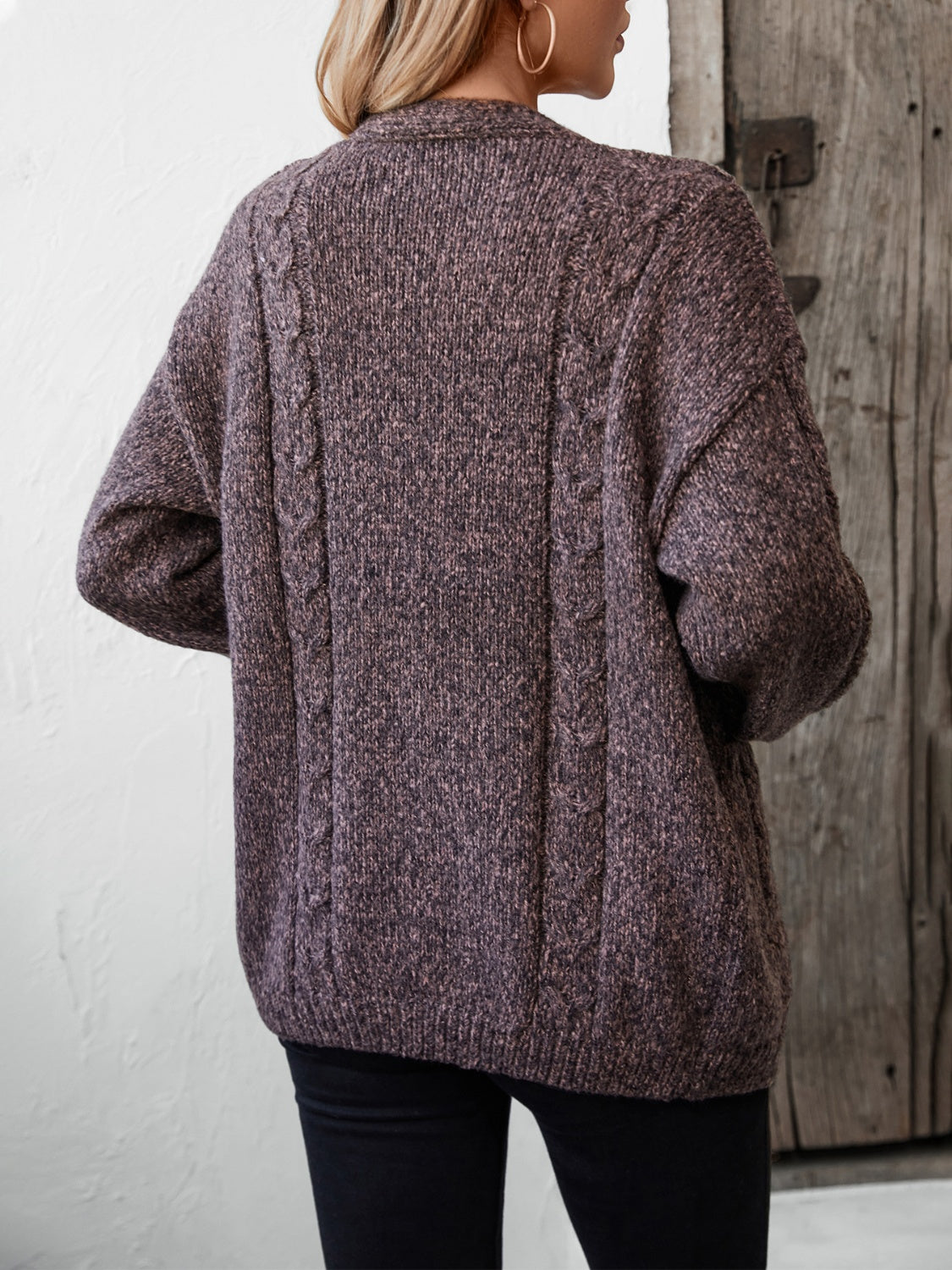 Cable-Knit Open Front Long Sleeve Cardigan - Charming Charlie