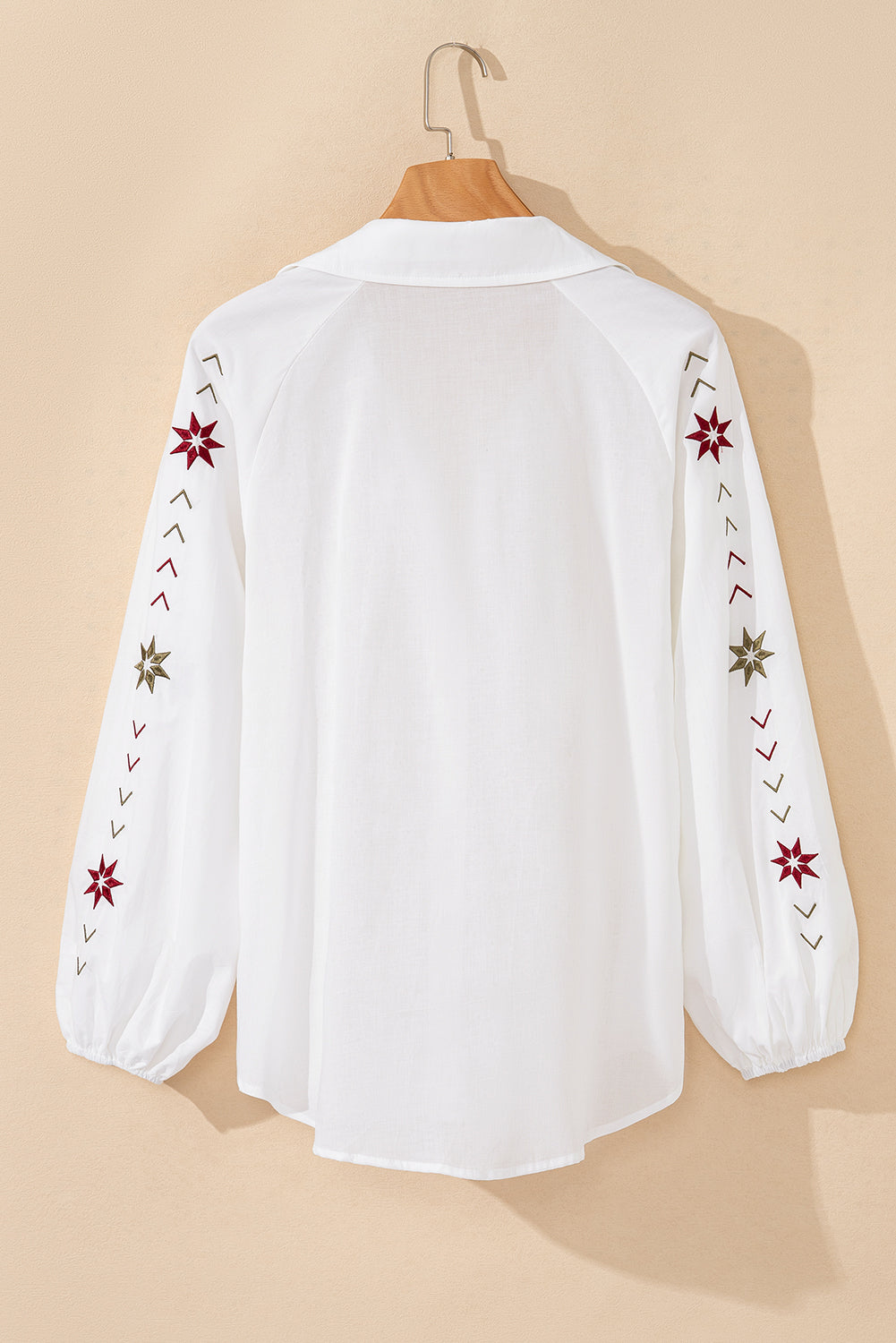 Embroidered Eyelet Collared Neck Long Sleeve Shirt - Charming Charlie