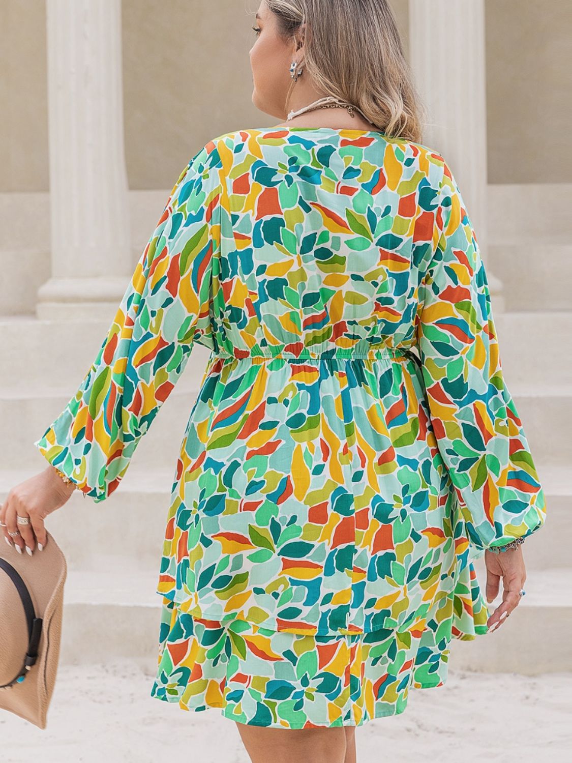 Plus Size Printed Surplice Long Sleeve Mini Dress - Charming Charlie