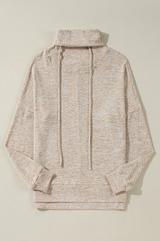 Women Cowl High Neck Long Sleeve Split Shirts - Charming Charlie