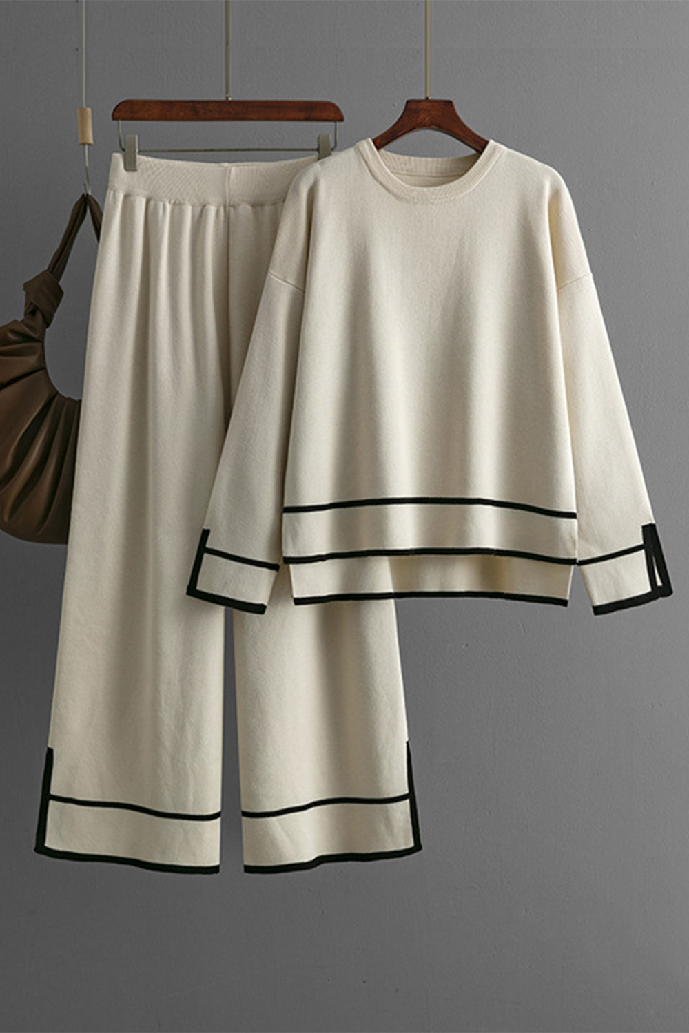 High-Low Round Neck Top and Pants Sweater Set - Charming Charlie