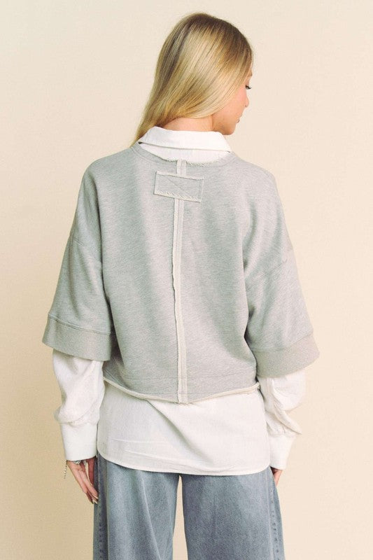 Davi & Dani Faux Layered French Terry Contrast Top - Charming Charlie