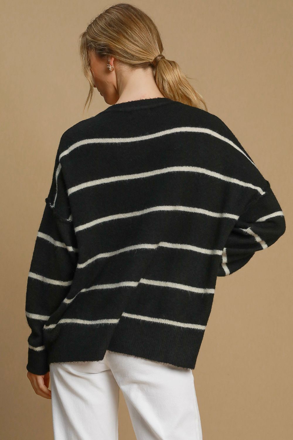 Umgee Wool Blend Striped Round Neck Sweater - Charming Charlie