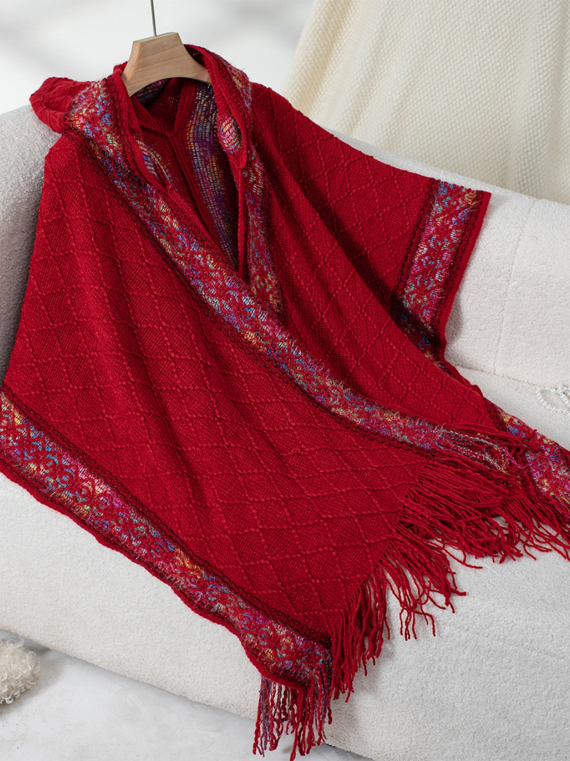 Fringe Half Sleeve Hooded Poncho - Charming Charlie