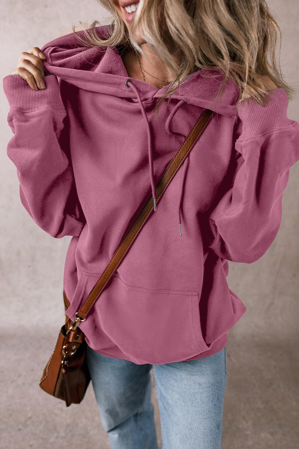 Drawstring Pocketed Long Sleeve Hoodie - Charming Charlie