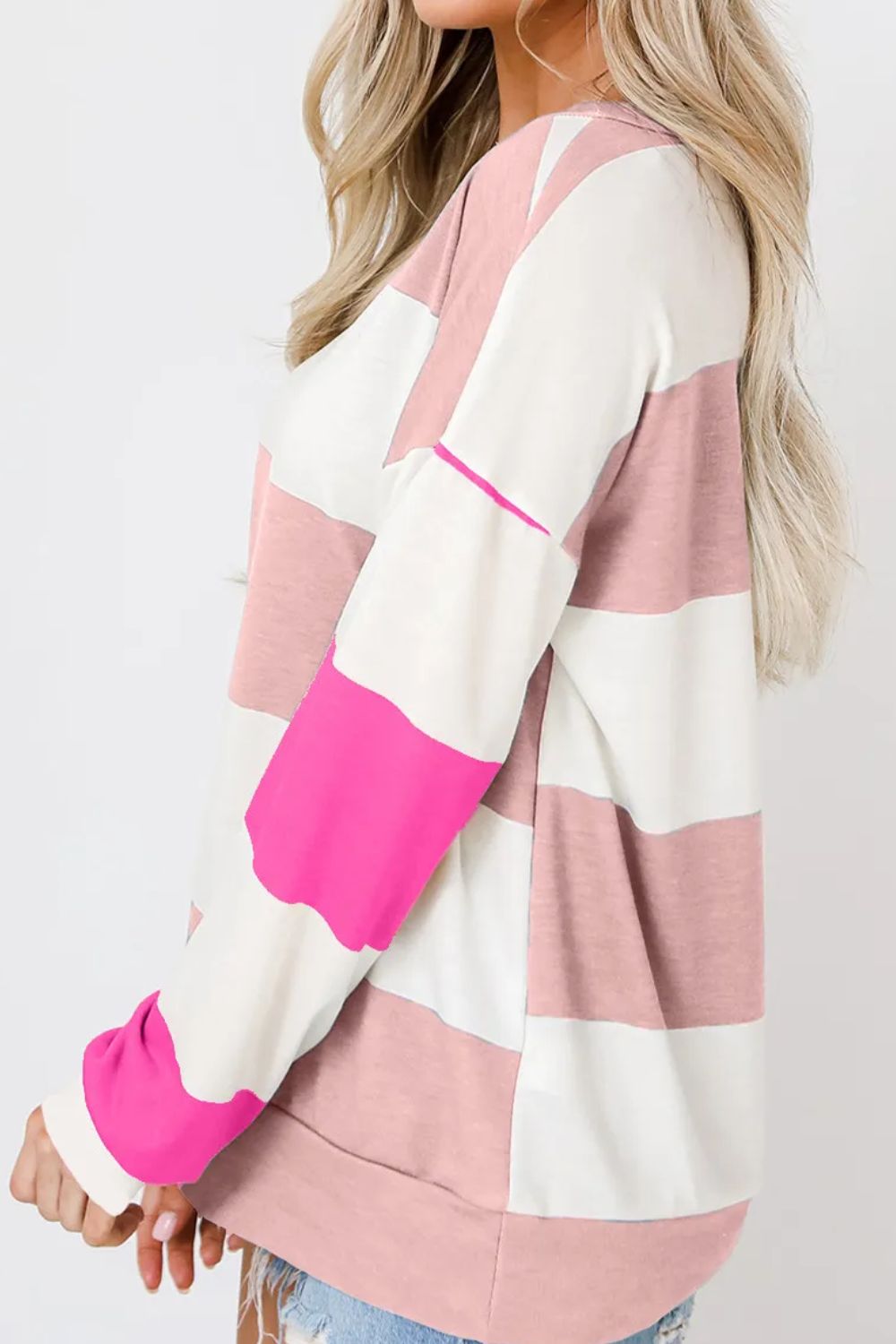 Contrast Color Block Round Neck Long Sleeve Top - Charming Charlie