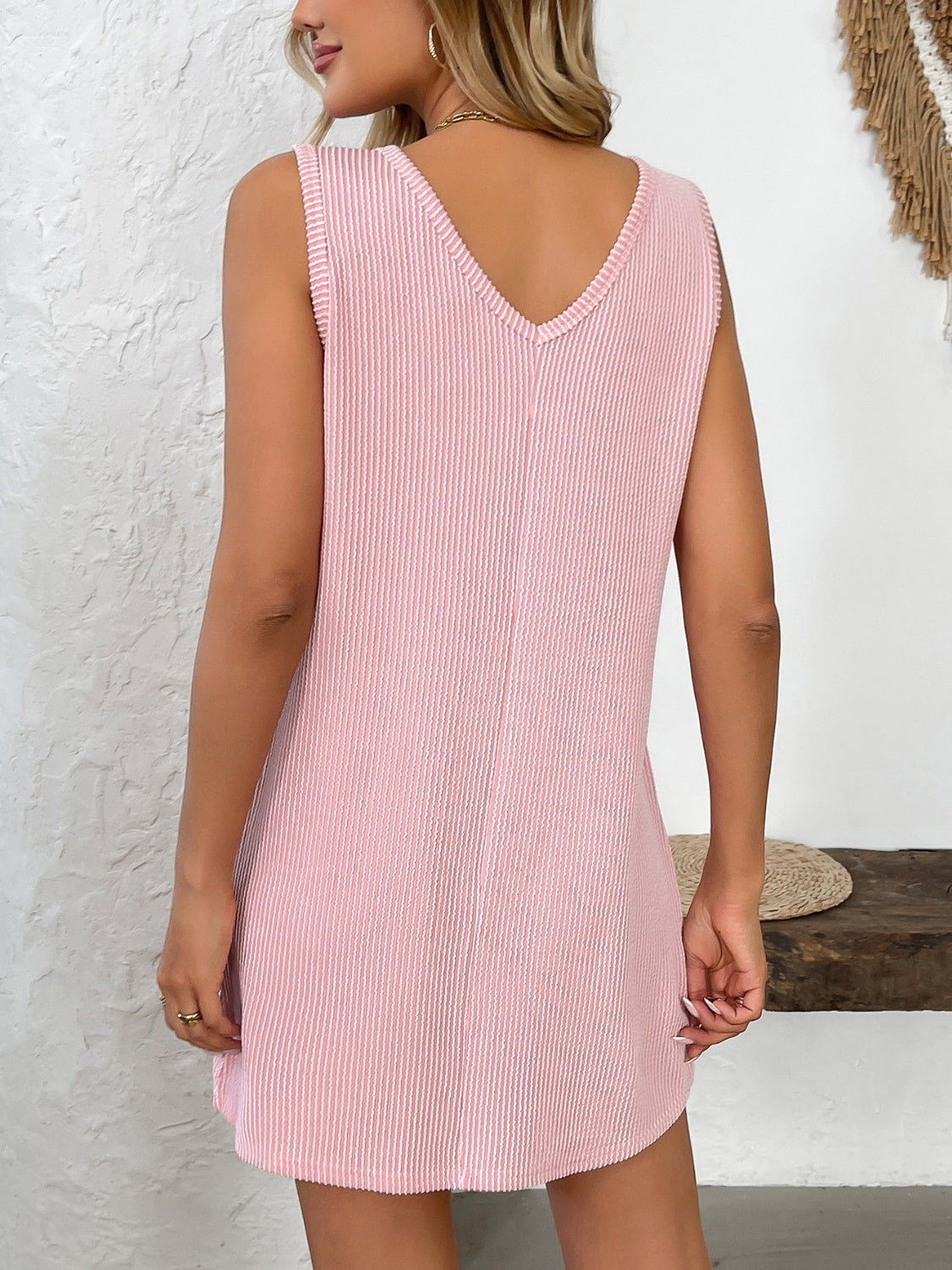 Texture Pocketed V-Neck Tank Dress - Charming Charlie