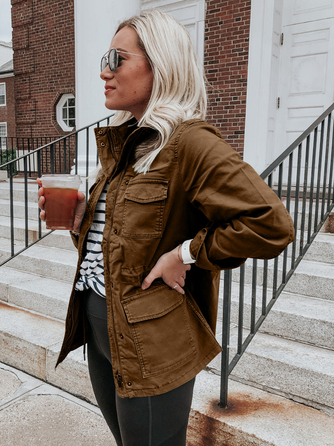Pocketed Long Sleeve Zip Up Jacket - Charming Charlie